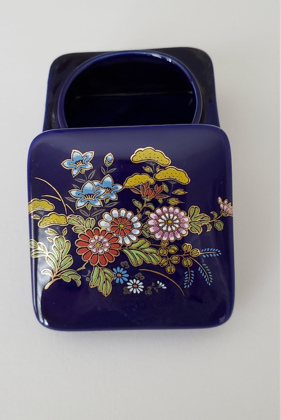Hand Decorated Cobalt Blue Porcelain Floral Box wi