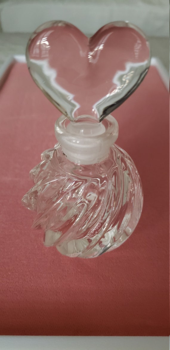 Crystal Perfume Bottle with Heart Stopper / Heart… - image 2