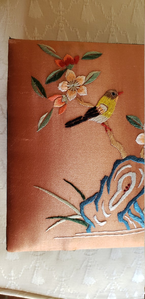 Embroidered Silk Jewelry Box with Bird and Butter… - image 7