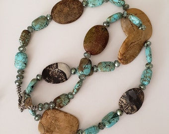 Turquoise, Jasper, and Sterling Silver Necklace / Long Turquoise Necklace / Jasper Necklace / Handmade Designer Jewelry
