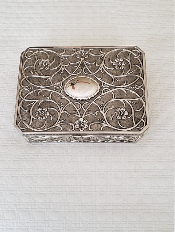 Large Silver Godinger Jewelry Box with Burgundy Ve