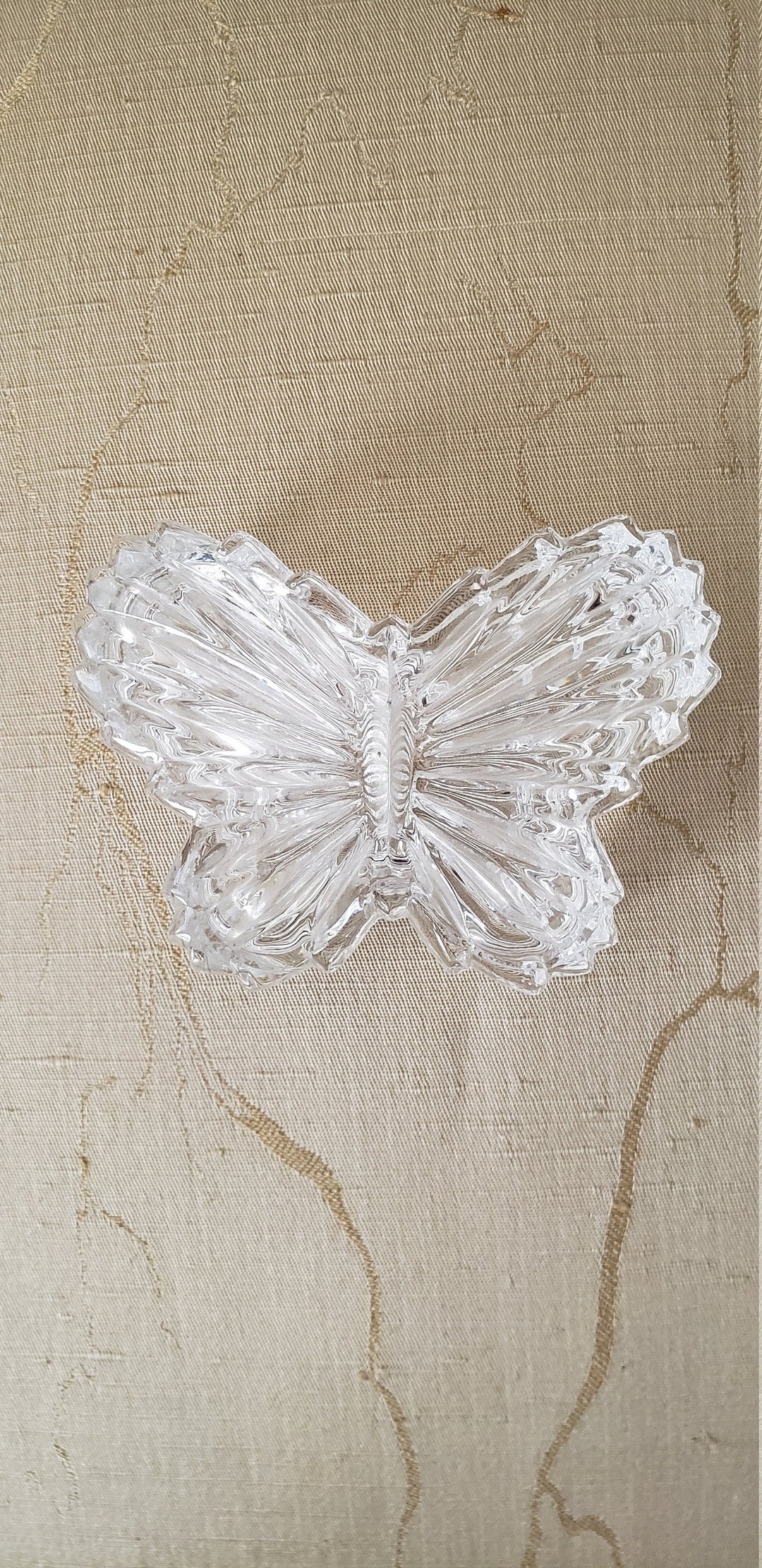 Vintage Crystal Butterfly Box With Lid / Crystal Vanity Butterfly Box