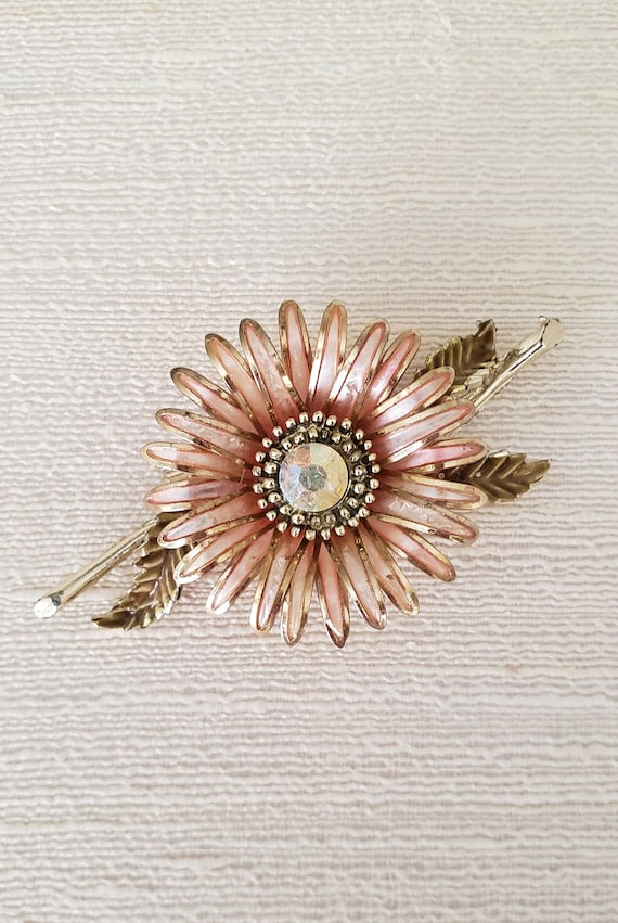 Vintage Enamel Flower Brooch / Pink Enamel Flower 