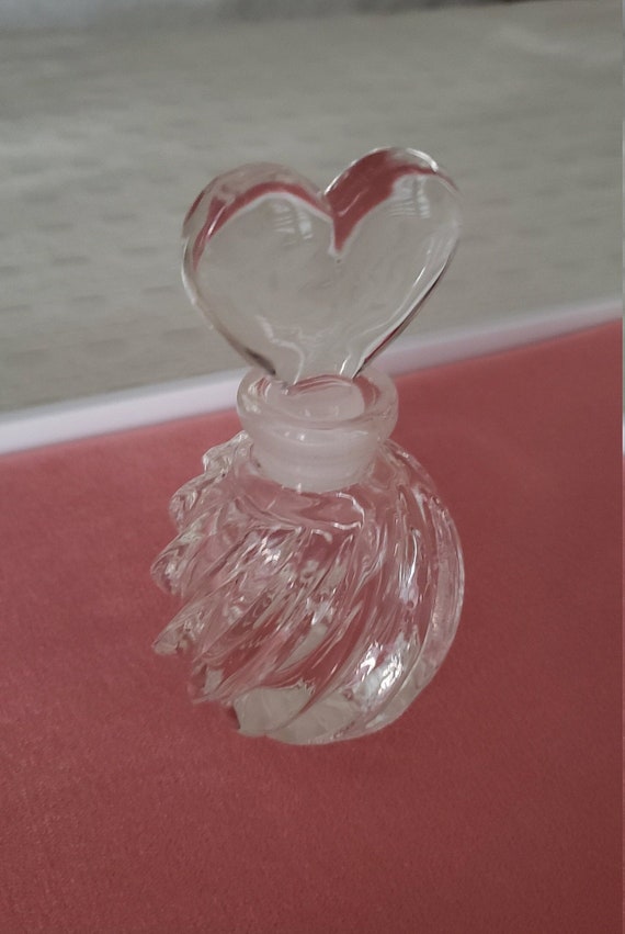 Crystal Perfume Bottle with Heart Stopper / Heart… - image 1