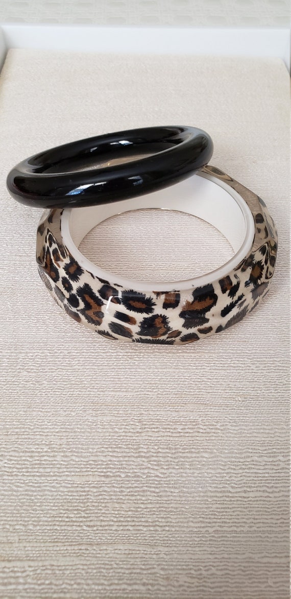 Set of Two Vintage Cuff Bracelets / Leopard Bangle