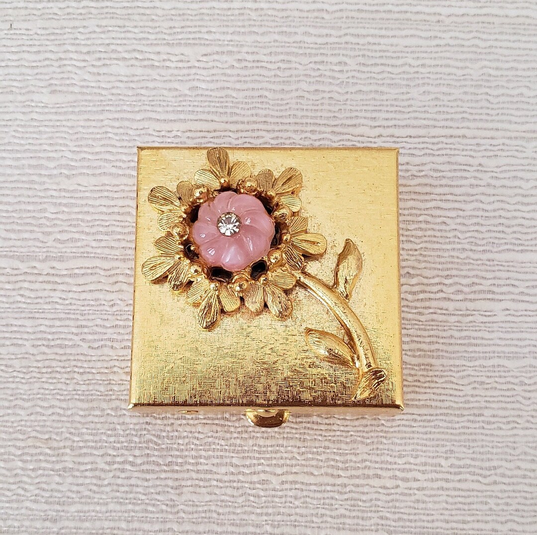 Vintage Jeweled Pill Box / Floral Pill Box / Square Pill Box - Etsy