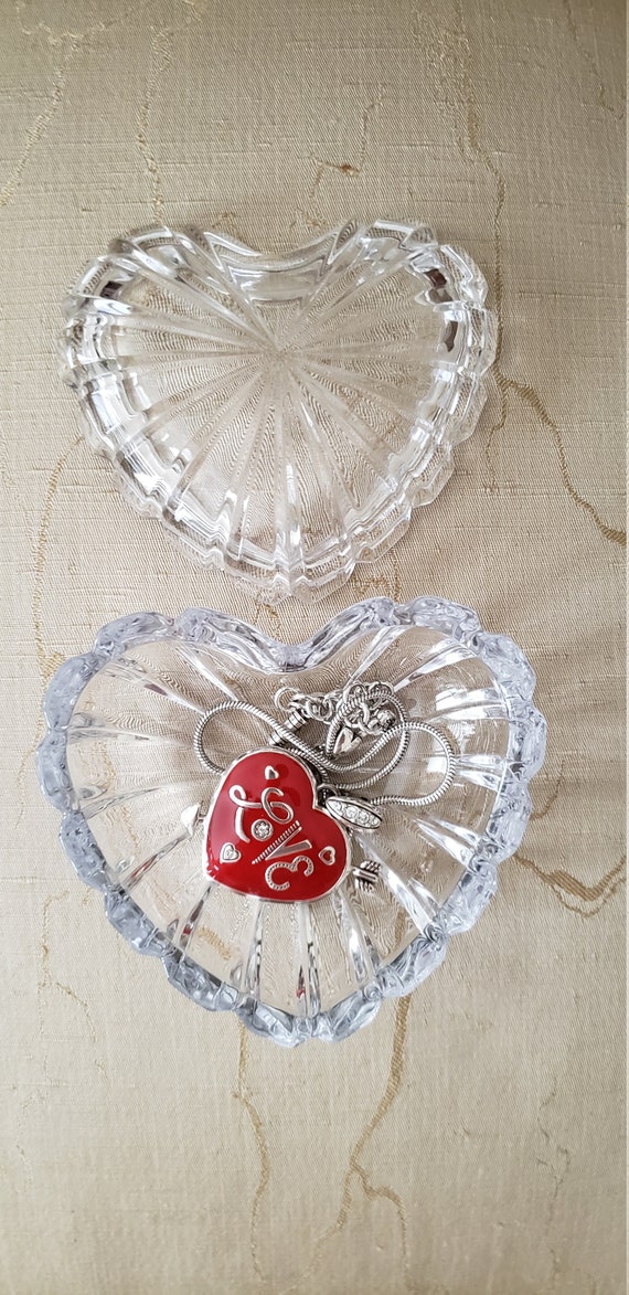 Crystal Puffed Heart Box with Lid / Crystal Vanit… - image 8