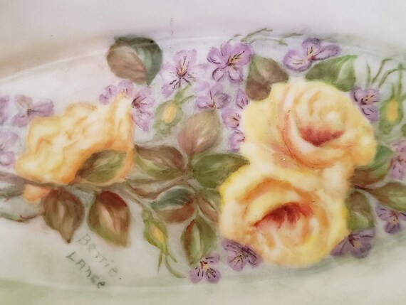 Vintage Hand Painted Porcelain, Yellow Roses, Pur… - image 10