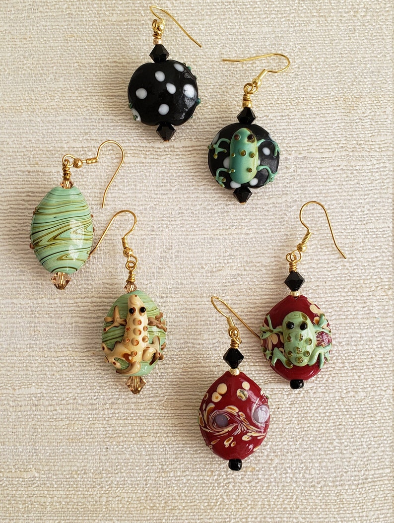 Speckled Frog Earrings with Crystal Three Styles