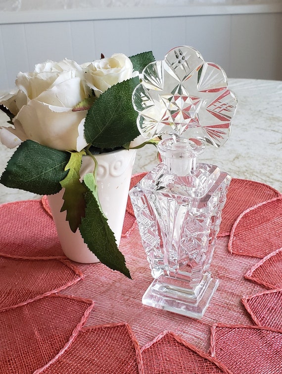 Cut Crystal Perfume Bottle with Fanned Glass Stopp
