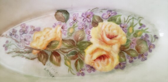 Vintage Hand Painted Porcelain, Yellow Roses, Pur… - image 9