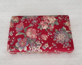 Red Floral Jewelry Box / Laura Ashley Style Jewelry Box / Hard Case Jewelry Box, Floral Chintz Fabric / Travel Jewelry Box