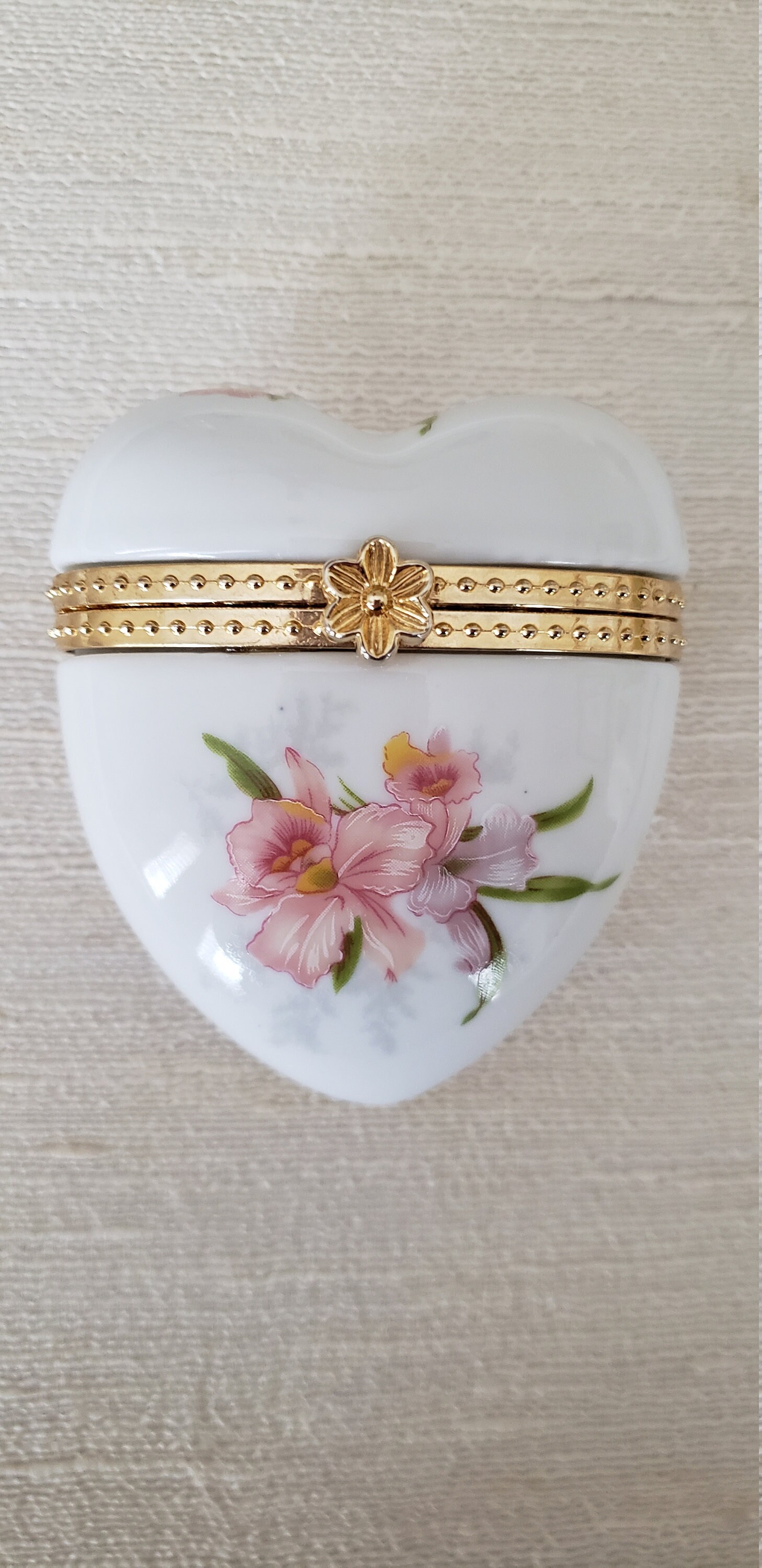 Vintage Porcelain Heart Box With Pink Orchids / Heart Trinket | Etsy