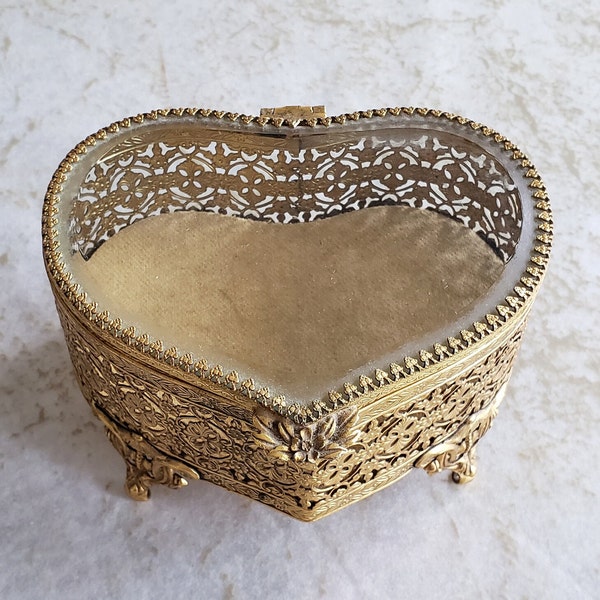 Gold Glass Jewelry Box Etsy