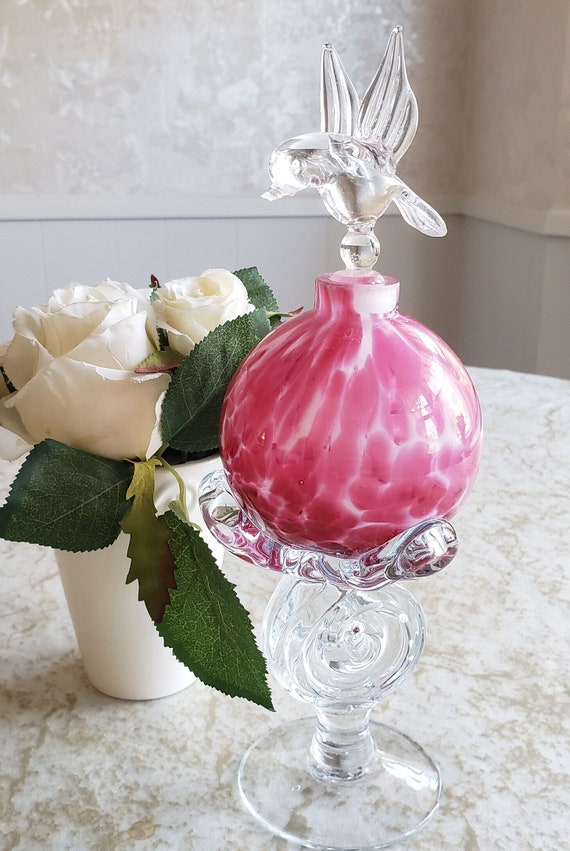 Hand blown Glass Perfume Bottle with Bird Stopper 