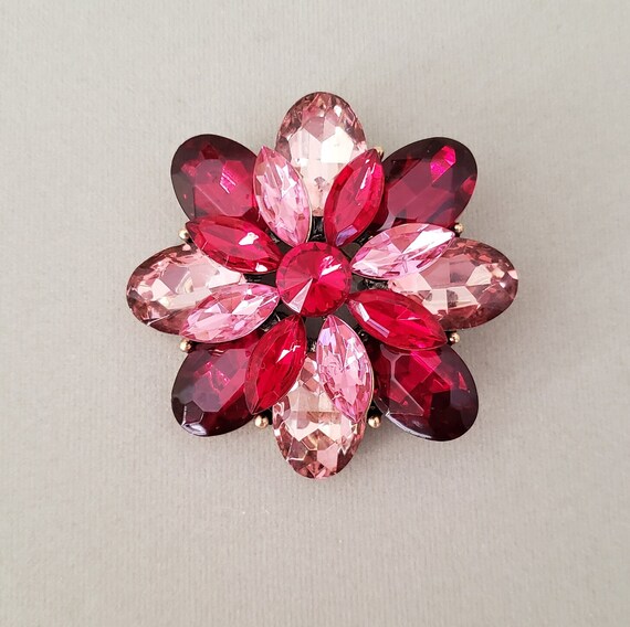 Ruby Red Jeweled Brooch / Red and Pink Jewel Brooch /… Gem