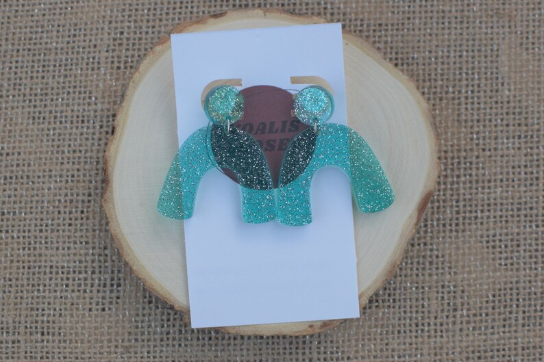 Rainbow Shape Teal Glittery Handmade Resin Earrings