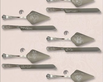 Custom Dragon Engraved Vintage Silver Cake Serving Set | Personalized Elegance for Your Special Occasion