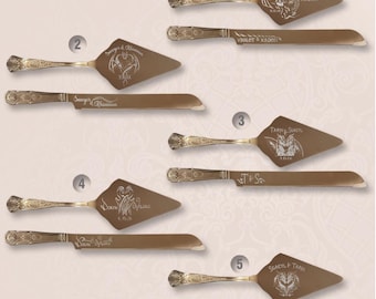 Custom Dragon Engraved Vintage Rose Gold Cake Serving Set | Personalized Elegance for Your Special Occasion