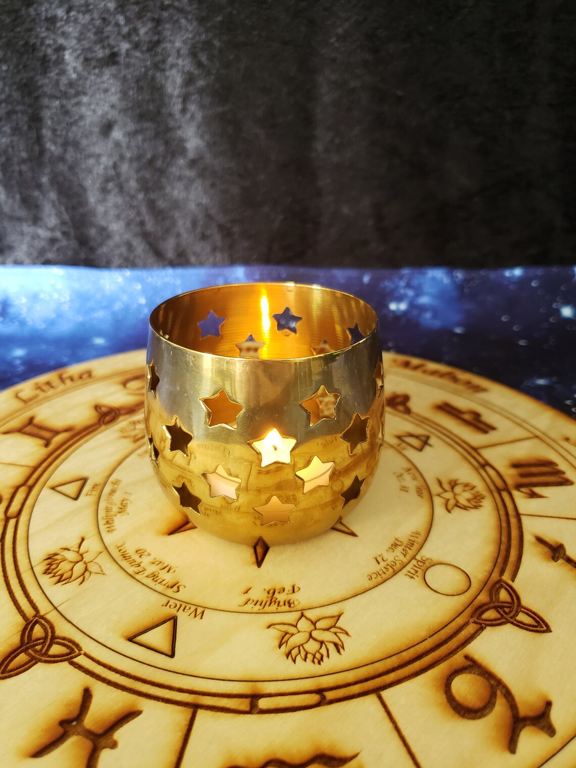Vintage Bronze Star Hole Candle Holder Etsy