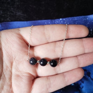 Blue Goldstone Beaded Necklace - Sterling Silver