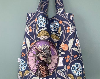 Bolsa de tela con retrato de dragón / Bolsa de la compra reutilizable de algodón con estampado floral