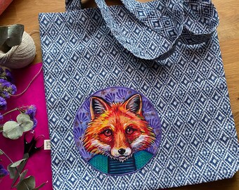 Bolsa de algodón hecha a mano con aplique de zorro