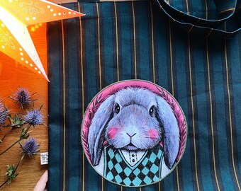 Bolsa de algodón hecha a mano / Aplique de conejo