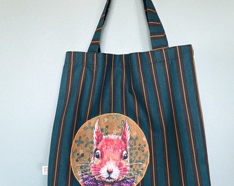 Bolsa de algodón con ilustración de ardilla / Estampado con apliques