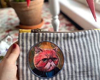 Bolsa de maquillaje con foto de gato gruñón / estuche de lápices / algodón /
