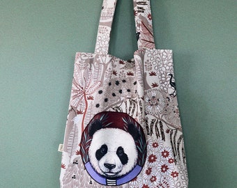 Bolsa de algodón con aplique de panda hecho a mano / Bolsa grande para compras