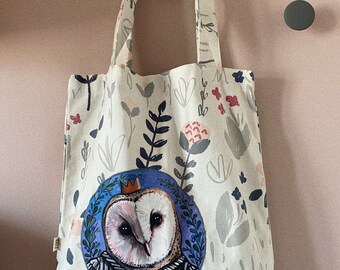 Bolsa de tela con aplique de búho floral / Bolsa de compras reutilizable de algodón