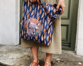 Bolsa de tela con retrato de alpaca / Bolsa de compras reutilizable de algodón