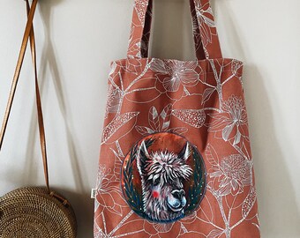 Bolsa de tela Alpaca Portrait / Bolsa reutilizable de algodón floral