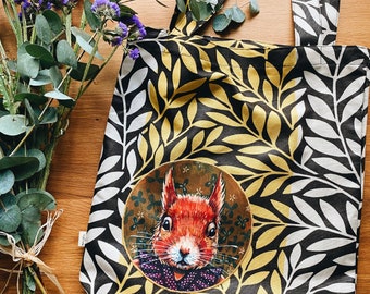 Bolsa de tela con diseño de ardilla / Bolsa de compras de algodón floral