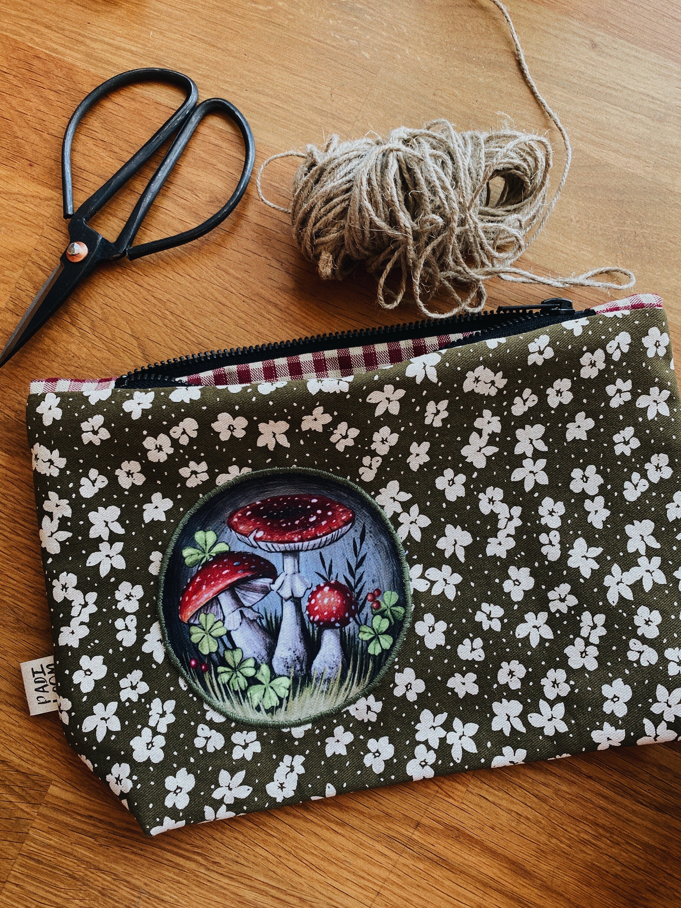 Amanita Fly agaric mushroom fabric print canvas pouch with zipper coin  purse cosmetic bag — Artwork by Danielle O'Malley
