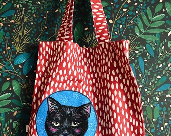 Bolsa de algodón con estampado de oso polar hecha a mano: apliques