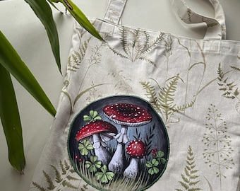 Bolsa con imagen de amanita muscaria / Bolsa con patrón botánico / Regalo para amantes de los hongos