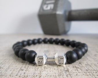 Dumbbell Cuff Bracelet - Sterling Silver Fitness Jewelry, Rhodium/Gold Plated, Gym Gift For Men & Women - View #5