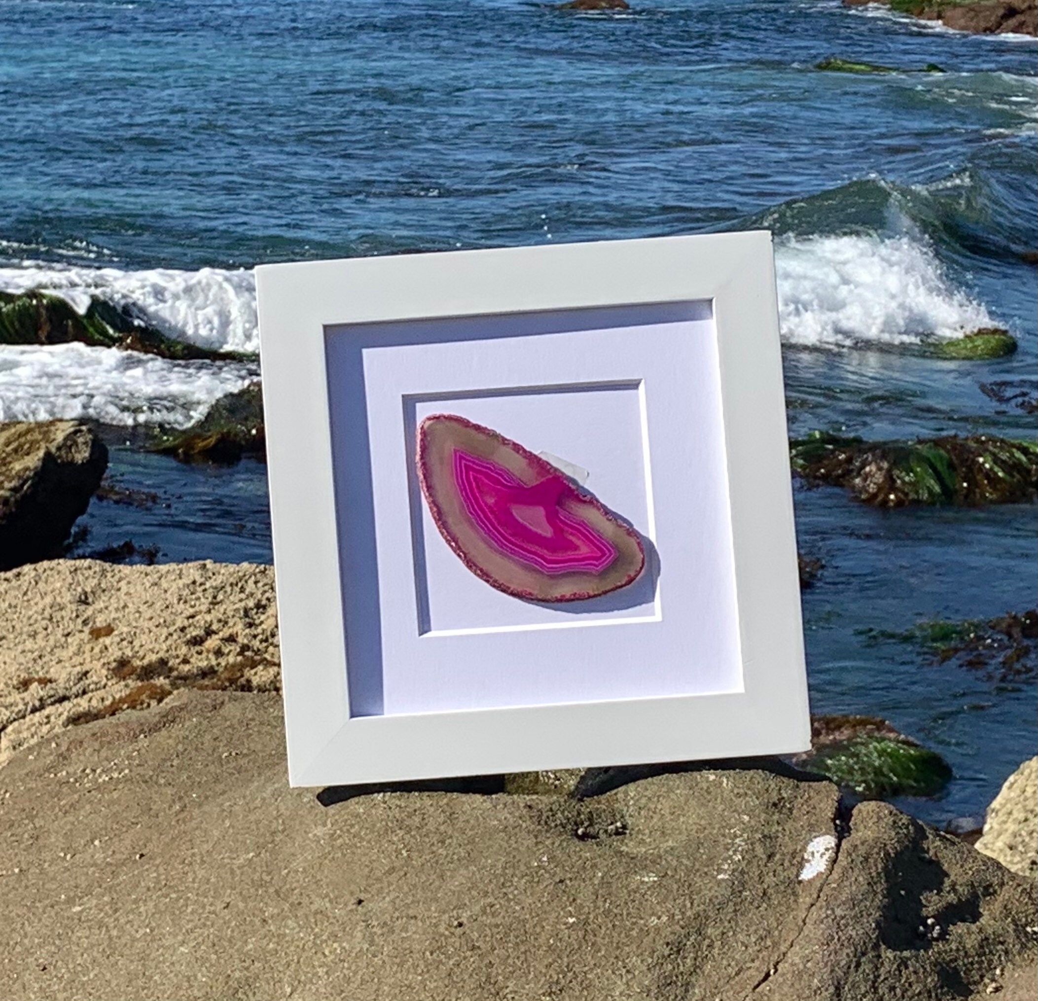 Agate Slice Framed Geode Wall Art 10x10 in. Home Decor Pink Etsy