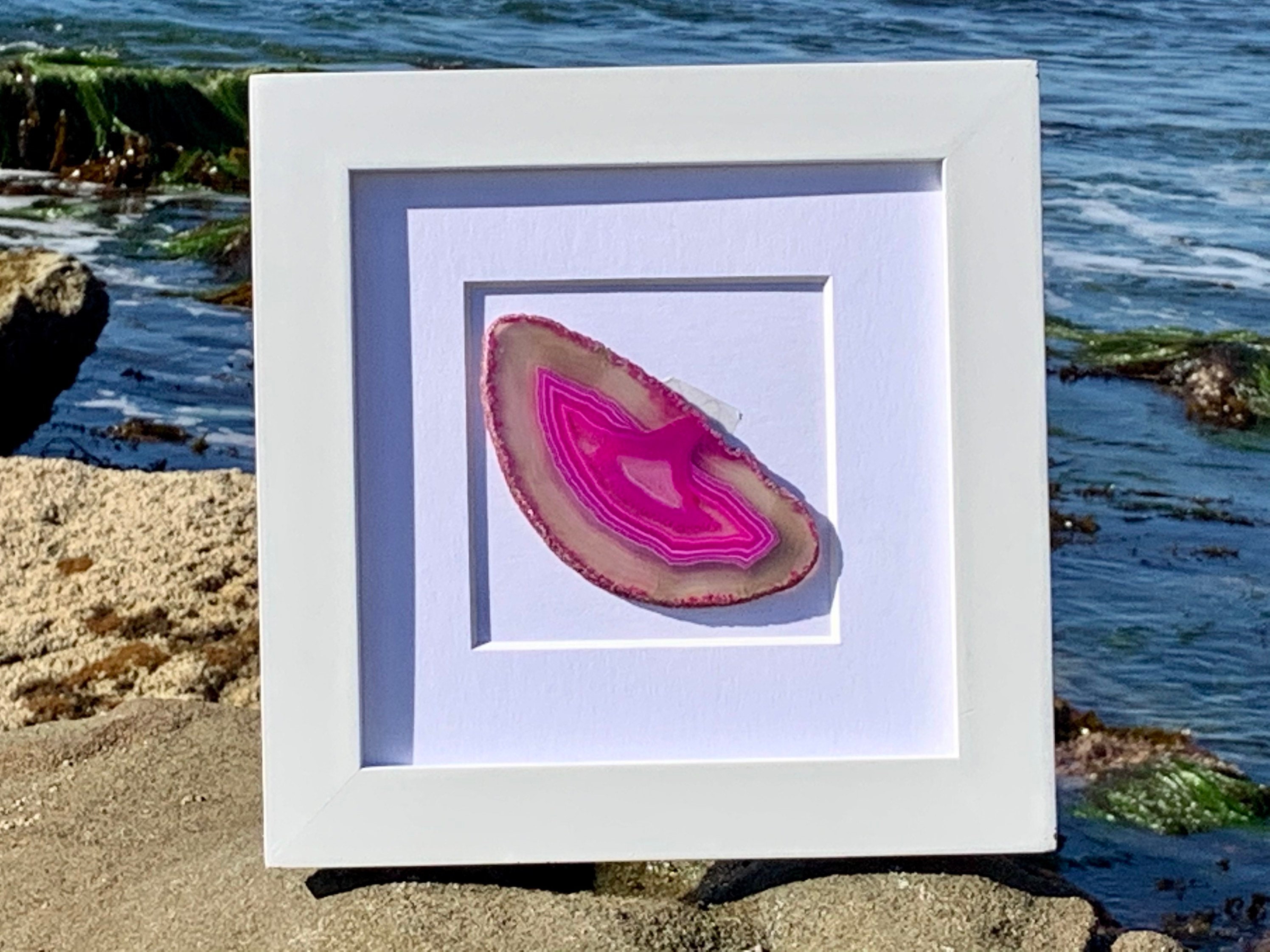 Agate Slice Framed Geode Wall Art 10x10 in. Home Decor Pink Etsy