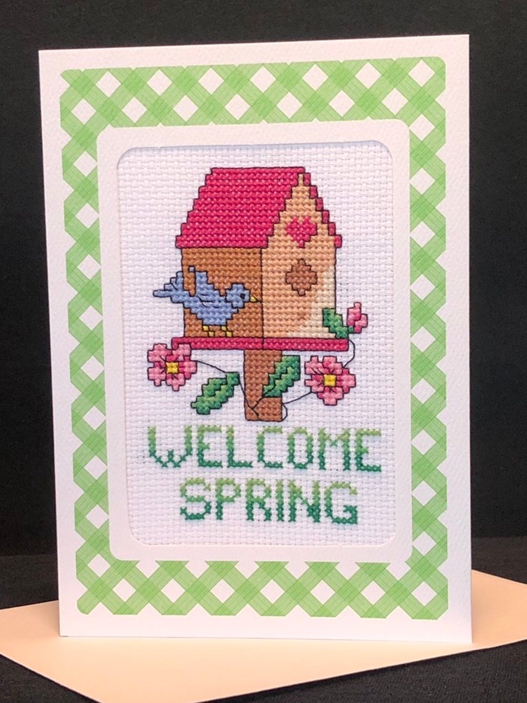 Welcome Spring Cross Welcome Spring - Hand Stitched Counted Cross Stitch Finished Springtime ...