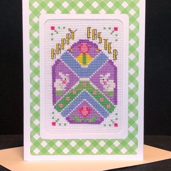Happy Easter - Hand stitched finished counted cross stitch Easter greeting card