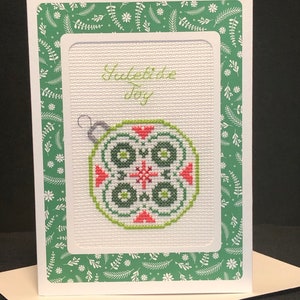 Yuletide Joy - Hand stitched finished counted cross stitch Christmas greeting card