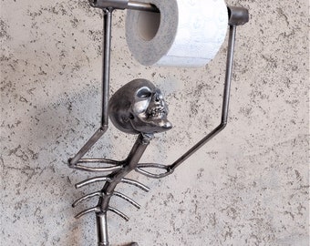 Uchwyt na papier toaletowy, stojak, szkielet, czaszka, stojak, do toalety,  wysokość 70 cm, zabawny uchwyt na papier toaletowy