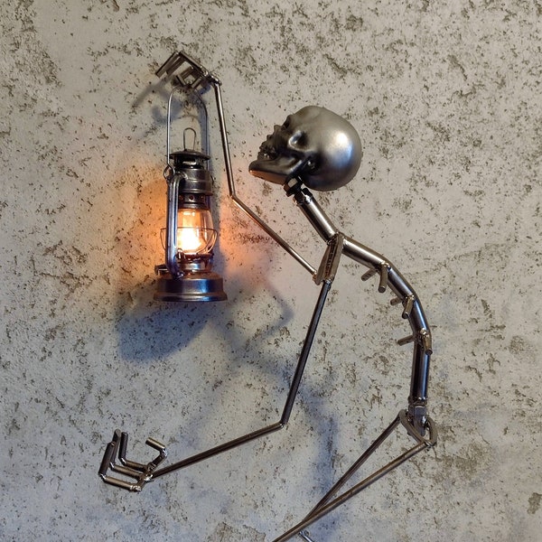 Stehlampe, Skelettlampe, Metallskelett mit Öllampe, Gothic, Höhe 70 cm, Stehlampe, 30 Zoll, Metall