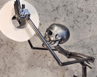 Toilet Roll Holder, Stand, Gift, Skeleton, Skull, Stand, Metal, Floor, Height 70cm, Funny Toilet Roll Holder