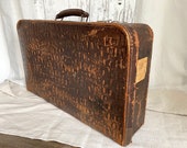 Antique brown leather suitcase, 1940s vintage leather travel case, Victorian travelling suitcase, antique decorative luggage