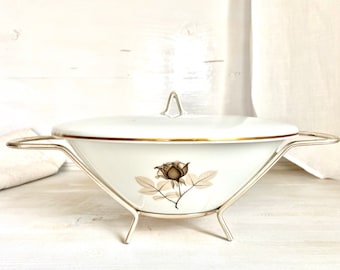 On Sale Made in Germany Rosenthal  Shadow Rose Large Coupe SaladSoup Bowl with Gold Rim Fine Dining Dish