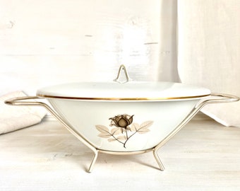 On Sale Made in Germany Rosenthal Shadow Rose Large Coupe SaladSoup Bowl with Gold Rim Fine Dining Dish